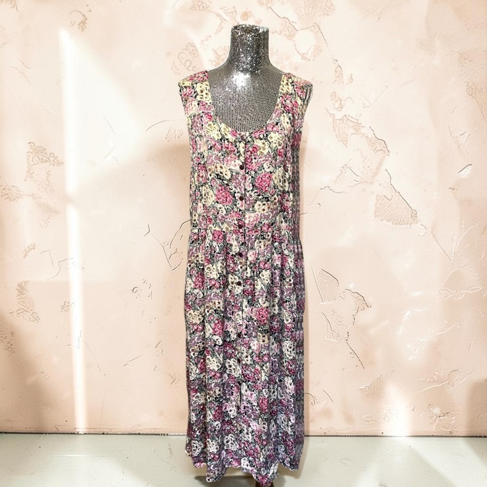 Vintage Bryn Connelly Floral Sundress 2X Plus Cottagecore Button Front Pockets